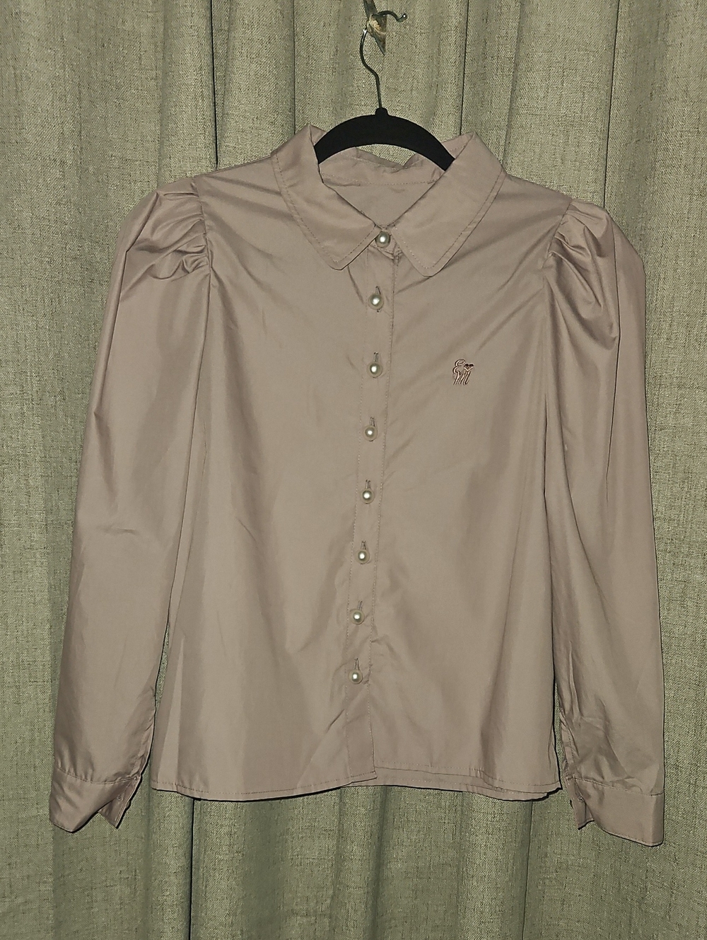 Japan Style, Women's Pearl-Button Puff Sleeve Blouse - Pale Mauve.